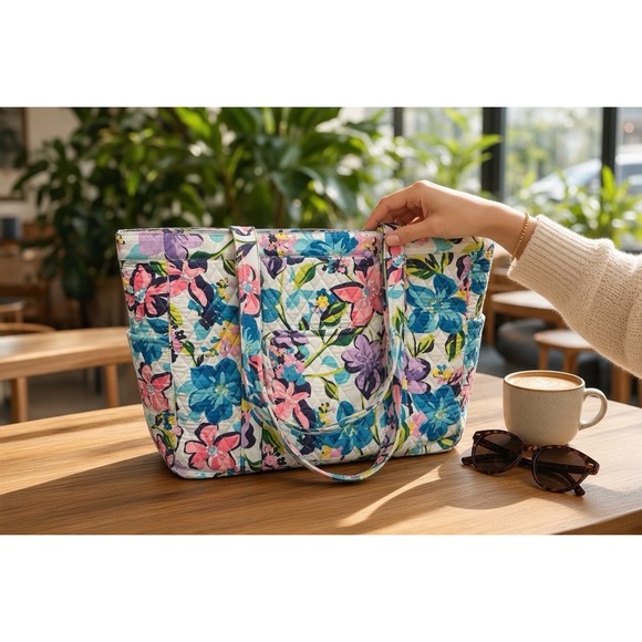 Vera Bradley Handbags - Vera Bradley Marian Floral XL Quilted Zip Top Tote Travel Bag 23 x 15 x 7 Large
